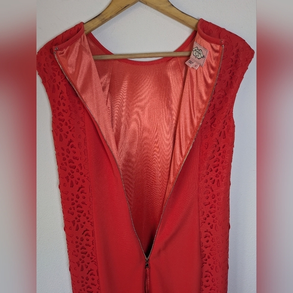 Phoebe Couture Fitted Cutout Lace Orange Red Pencil Chic Mini dress Sz 2 EUC - Picture 13 of 16